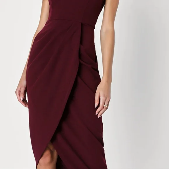 Lulus Burgundy One-Shoulder Cutout Asymmetrical Dress Size Medium - Picture 5 of 12